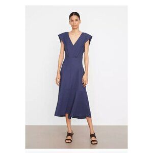 Vince V Neck Tie Back Flutter Sleeve Midi Dress Twilight Blue Womens Size XL